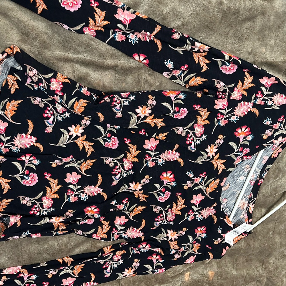 LOFT Black Top with Pink and Orange Floral Pattern - Picture 2 of 6